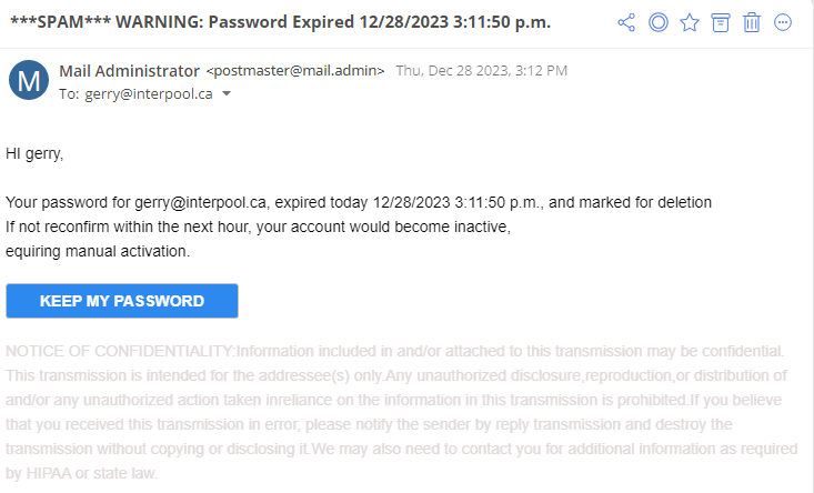 Sample Phishing Email